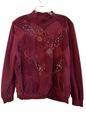 Vintage Alfred Dunner burgundy velvet embroidered sweatshirt large